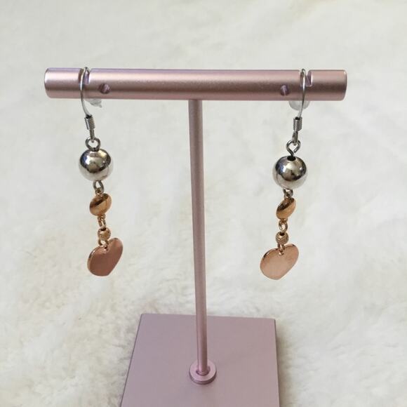 Silver & Gold Dangle Heart Earrings - Picture 1 of 5
